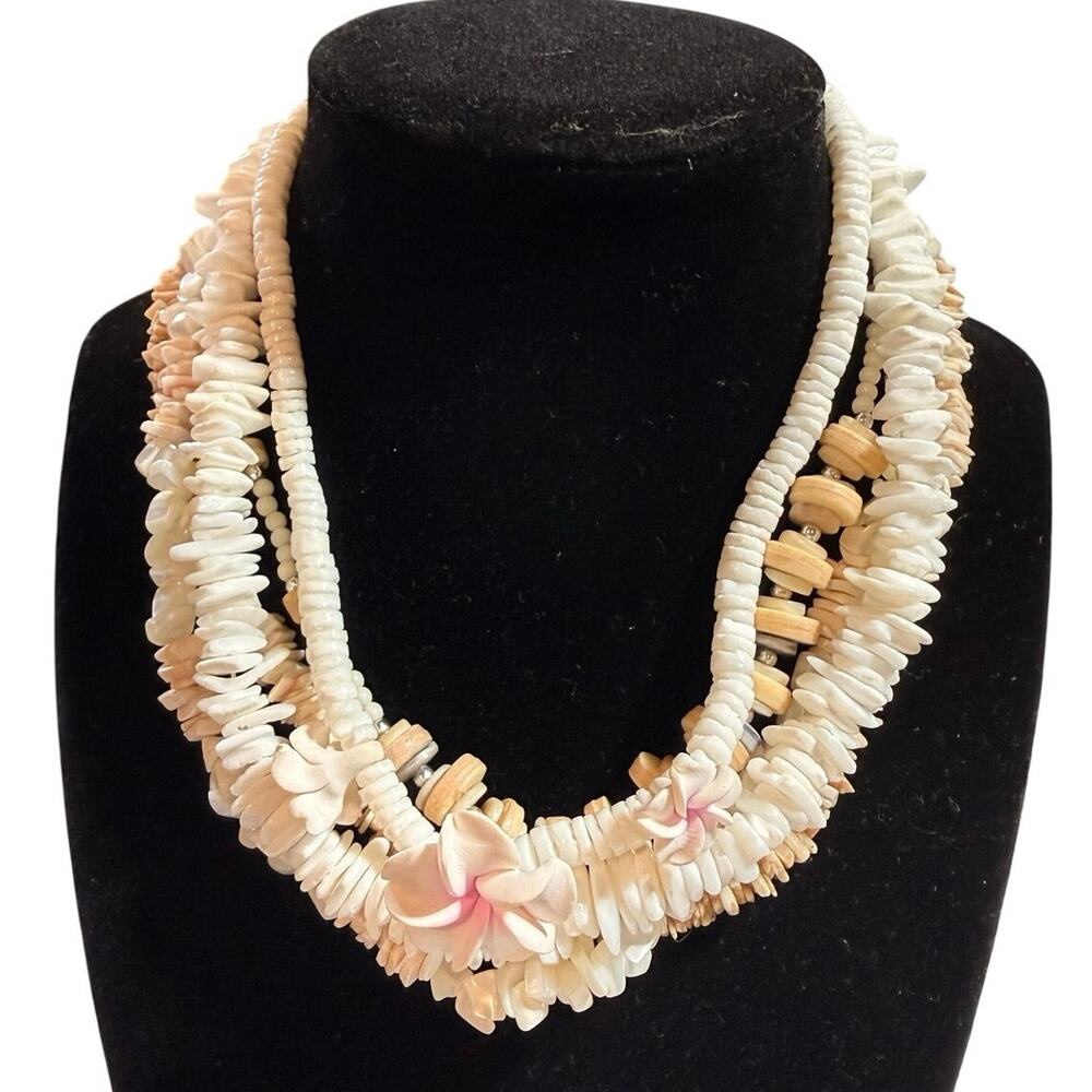 Lot of 5 Puka Shell Plumeria Y2K Hawaiian Surfer Boho Choker Necklace Set - Picture 1 of 7